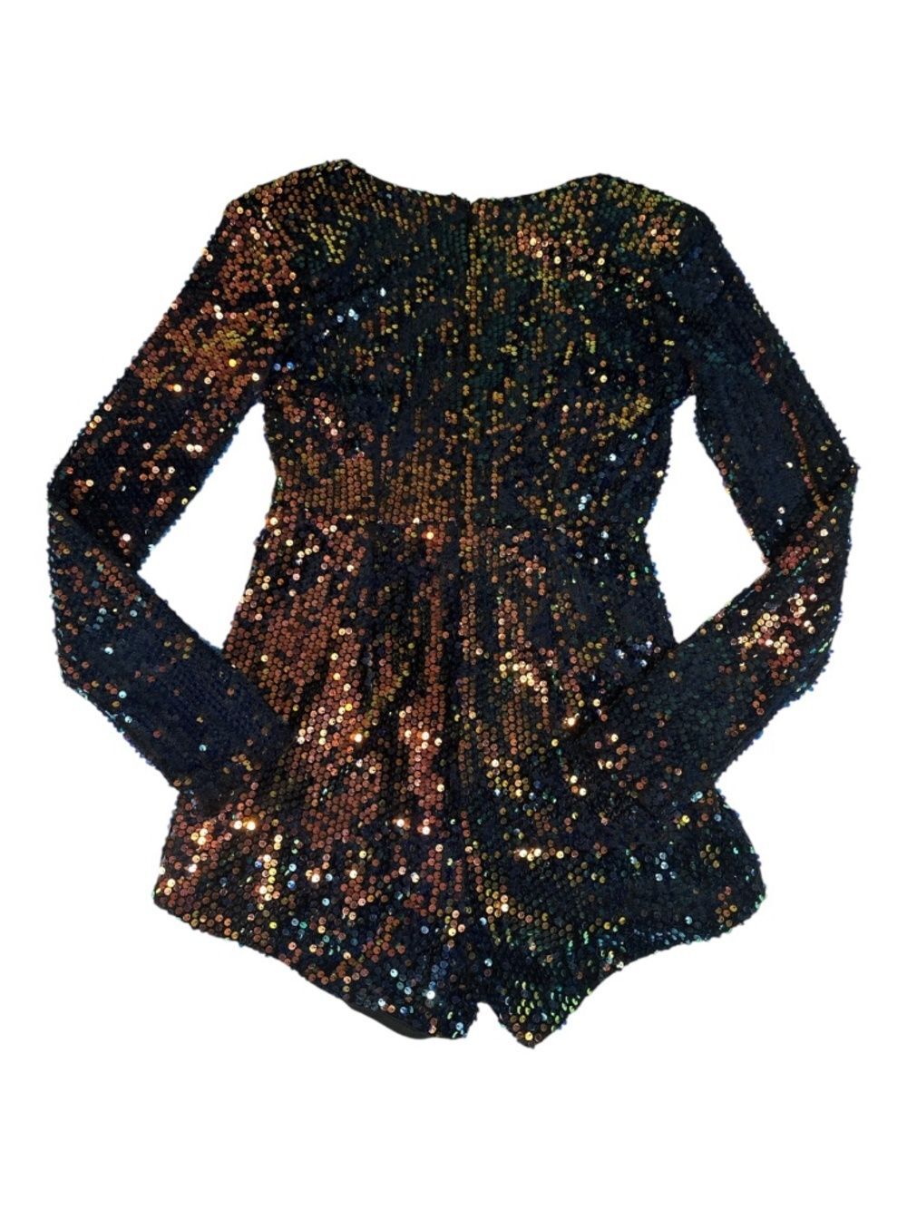 Sequin Romper Small Multicolor Deep V Long Sleeve Party - Picture 3 of 11